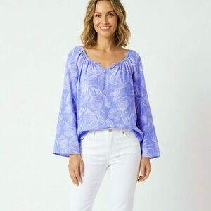Fresh Produce Top Purple Seashell Print Long Sleeve Cotton Cottagecore 10